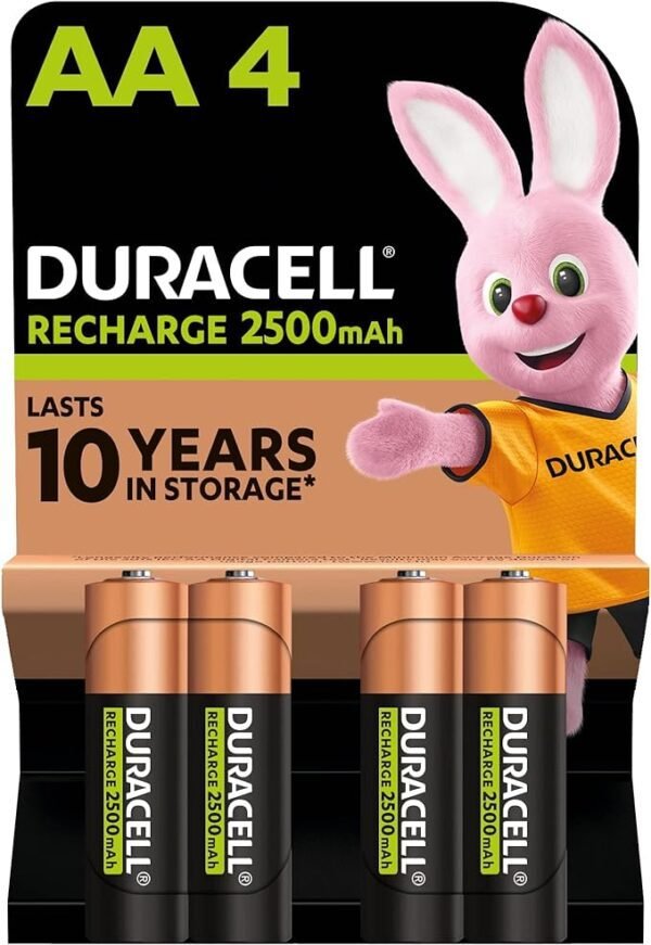 Duracell Rechargeable AA Batteries (Pack of 4), 2500 mAh