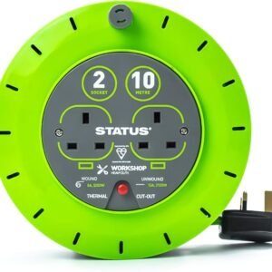 STATUS 2 Socket Cable Reel 10m Green Extension Lead 13A with Thermal Cut Out Heavy Duty Outdoor Extension Lead S13A10MCR3