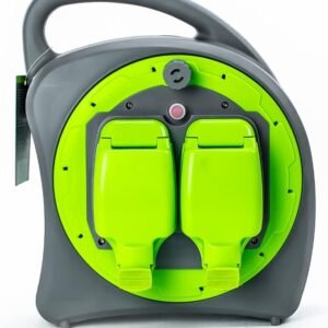 STATUS 2 Socket Cable Reel | 20m Green Waterproof Extension Lead