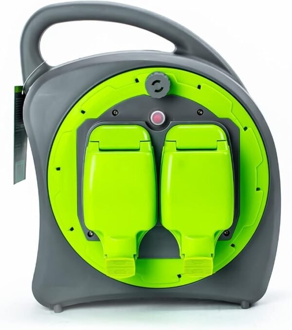 STATUS 2 Socket Cable Reel | 20m Green Waterproof Extension Lead