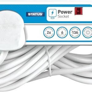 STATUS White Extension Lead | 6m Extension Cable with 2 Sockets with Neon Indicator | S2W6MS8