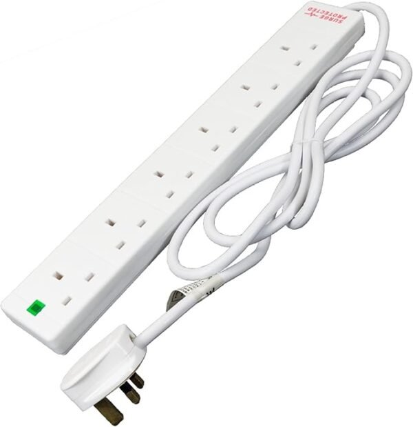 STATUS Multi Plug Extension | 6 Socket Extension Cable | 2m Extension Lead | 13A Surge Protected with Neon