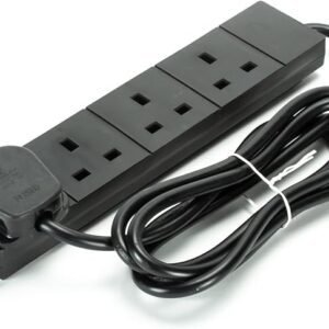 STATUS Black Multi Plug Extension | 4 Socket Extension Cable | 2m Extension Lead