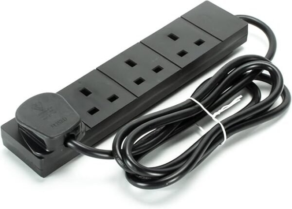 STATUS Black Multi Plug Extension | 4 Socket Extension Cable | 2m Extension Lead