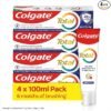 Colgate Total Whitening Toothpaste 4 x100ml | Stronger 24-Hour Bacterial Defence | Long-Lasting Active Protection