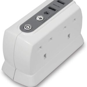 Masterplug SRGDU41PW2-MP Heavy Duty Four Socket Surge Protected Extension Lead with 2 USB Ports, 1 Metre, White