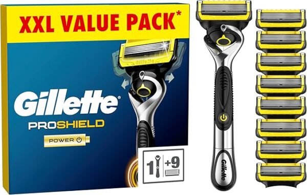 Gillette ProShield Power Men's Razor + 9 Razor Blade Refills with Precision Trimmer