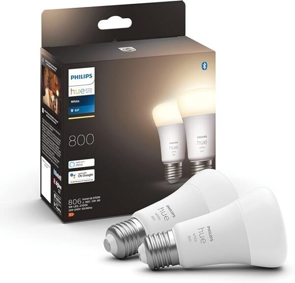 Philips Hue NEW White Smart Light Bulb 60W - 806 Lumen 2 Pack [E27 Edison Screw] With Bluetooth.