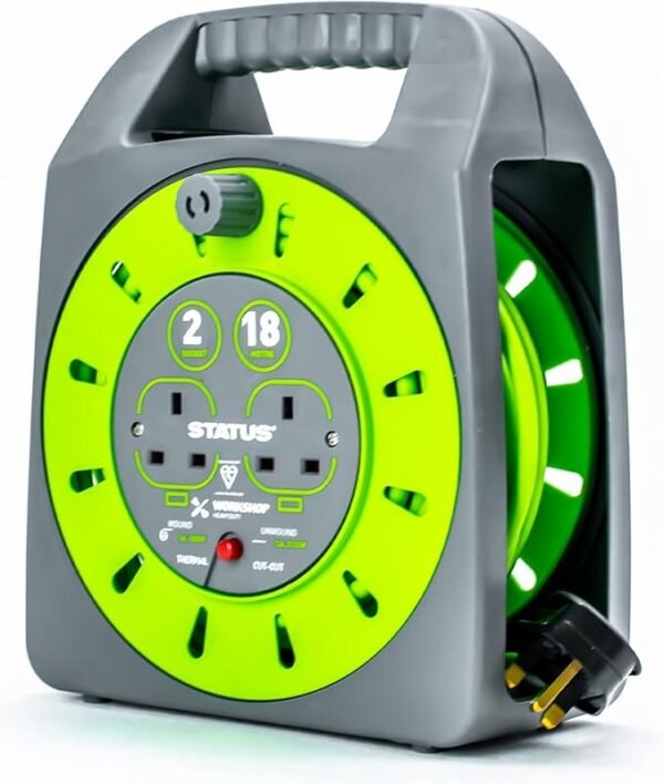 STATUS 2 Socket Cable Reel 18m Green Extension Lead 13A with Thermal Cut Out Heavy Duty Outdoor Extension Lead S18M2G13ACR4 Visit the Status Store