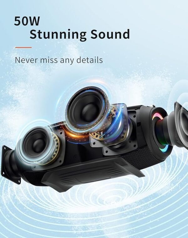 HEYSONG Bluetooth Speaker, Portable Outdoor IP67 Waterproof Wireless Speaker with Shoulder Strap, 50W Loud Rich Bass Sound