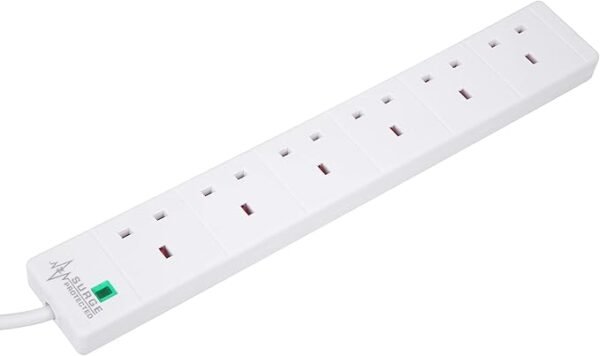 PRO ELEC PELB1703 6 Gang Extension Lead with Surge Protection White, 5m