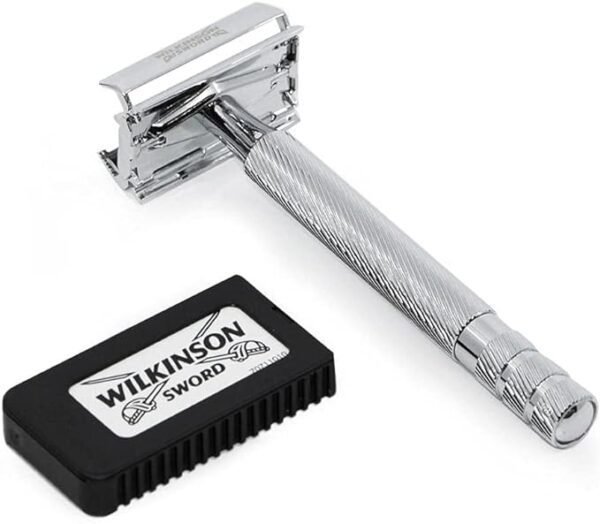 WILKINSON SWORD - Double Edge For Men | Premium Stainless Steel Safety Razor | Razor Handle + 5 Blade Refills