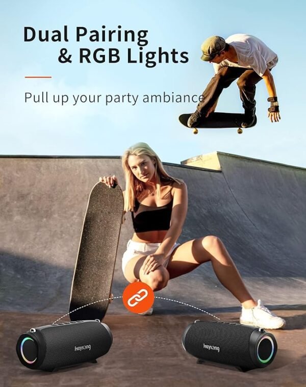 HEYSONG Bluetooth Speaker, Portable Outdoor IP67 Waterproof Wireless Speaker with Shoulder Strap, 50W Loud Rich Bass Sound