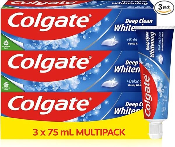 Colgate Deep Clean Whitening Toothpaste, 3 x 75 ml | Fights cavities | Removes plaque