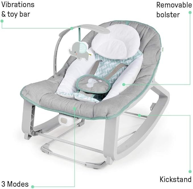 Ingenuity Keep Cozy 3-in-1 Grow with Me Vibrating Baby Bouncer, Seat & Infant to Toddler Rocker, Vibrations & Toy Bar