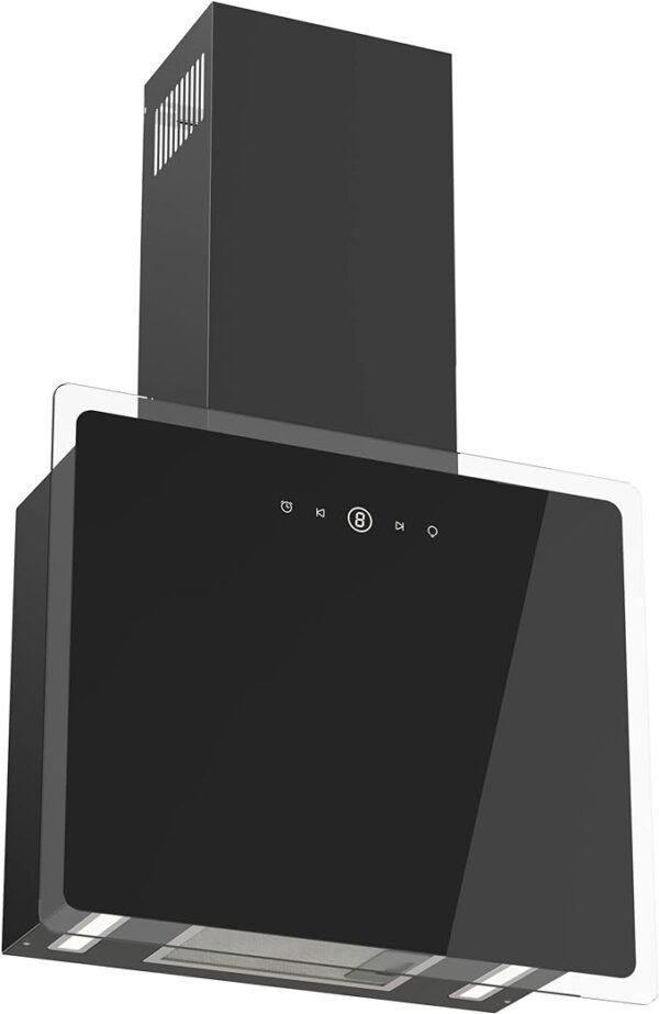 FIREGAS 60cm Cooker Hood with Brushless Motor, Tempered Glass & Stainless Steel Extractor Hood with Touch Screen, LED Lights and Recirculating,Black