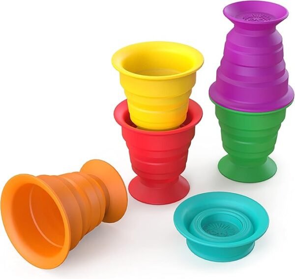 Baby Einstein, Stack and Squish Cups Infant to Toddler Collapsible Stacking and Sensory Toys for Beach, Bath, Floor and More, 6pcs, 3 Monthsplus Pink