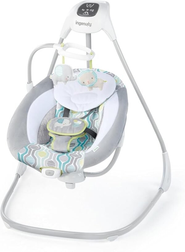 Ingenuity SimpleComfort Lightweight Compact 6-Speed Multi-Direction Baby Swing, Vibrations & Nature Sounds, 0-9 Months 6-20 lbs (Everston)