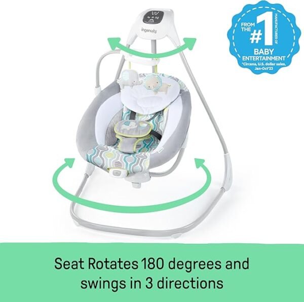 Ingenuity SimpleComfort Lightweight Compact 6-Speed Multi-Direction Baby Swing, Vibrations & Nature Sounds, 0-9 Months 6-20 lbs (Everston)