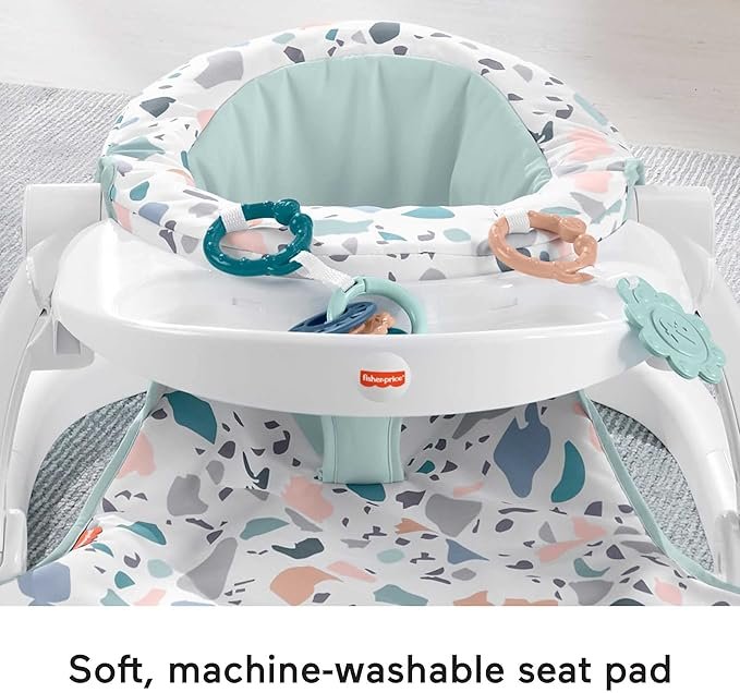 Fisher-Price Portable Baby Chair with Tray and 2 Baby Toys, Sit-Me-Up Floor Seat, Pacific Pebble, HPF45