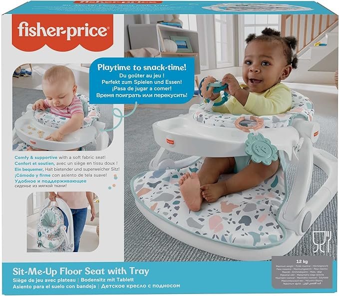 Fisher-Price Portable Baby Chair with Tray and 2 Baby Toys, Sit-Me-Up Floor Seat, Pacific Pebble, HPF45