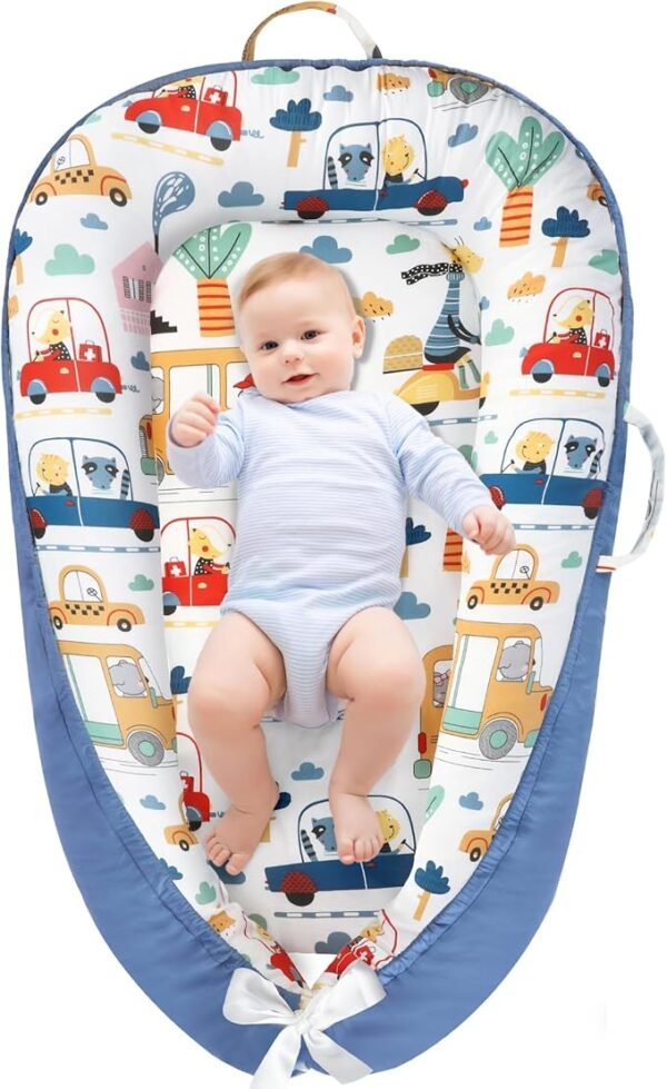 URMYWO Baby Lounger Nest Cover for Newborn (Blue-car)