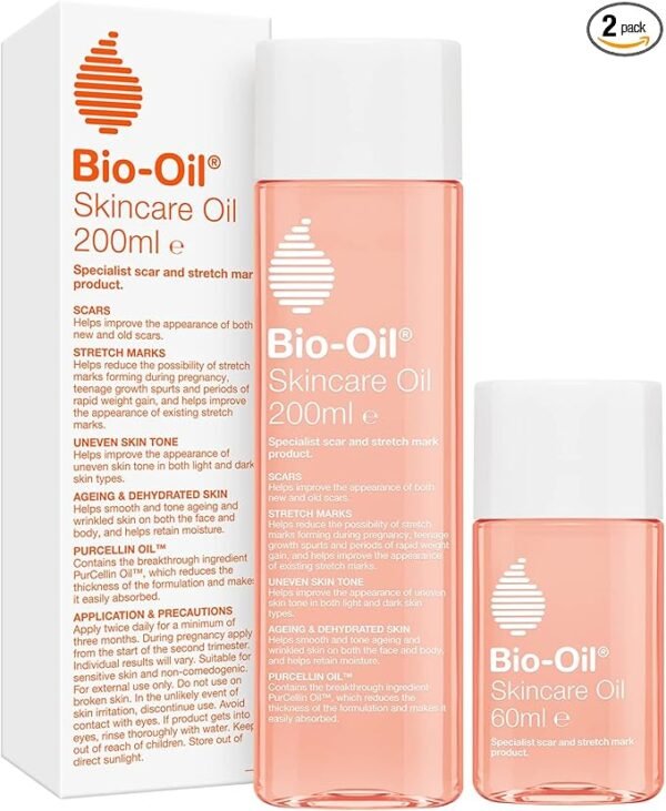 Bio-Oil Skincare Oil Bundle - Improve the Appearance of Scars, Stretch Marks and Skin Tone - 1 x 200ml bottle and 1 x 60ml bottle
