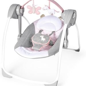 Ingenuity Comfort 2 Go Compact Portable 6-Speed Cushioned Baby Swing with Music, Folds Easy