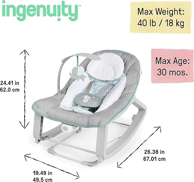 Ingenuity Keep Cozy 3-in-1 Grow with Me Vibrating Baby Bouncer, Seat & Infant to Toddler Rocker, Vibrations & Toy Bar