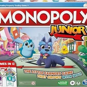 Monopoly Junior Board Game, 2-Sided Gameboard, 2 Games in 1, Monopoly Game for Younger Children; Kids Games, Junior Games