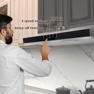 FIREGAS Under Cabinet Extractor Hood 60 cm, Extraction and Recirculation, 60 cm Visor Cooker Hood with Touch Control, 3 Power Levels, Wall Mounted Extractor Fan 600 mm Top Vented Range Hood