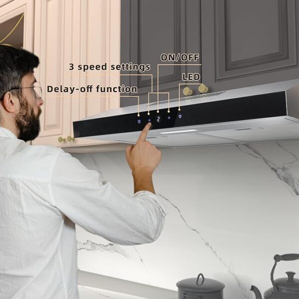 FIREGAS Under Cabinet Extractor Hood 60 cm, Extraction and Recirculation, 60 cm Visor Cooker Hood with Touch Control, 3 Power Levels, Wall Mounted Extractor Fan 600 mm Top Vented Range Hood