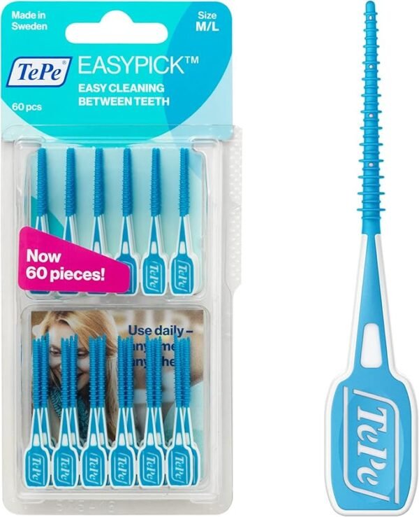 TePe EasyPick Toothpicks, Blue, ISO M-L, 60pcs, Dental Plaque Removal Tool,