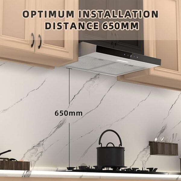FIREGAS Under Cabinet Extractor Hood 60 cm, Extraction and Recirculation, 60 cm Visor Cooker Hood with Touch Control, 3 Power Levels, Wall Mounted Extractor Fan 600 mm Top Vented Range Hood