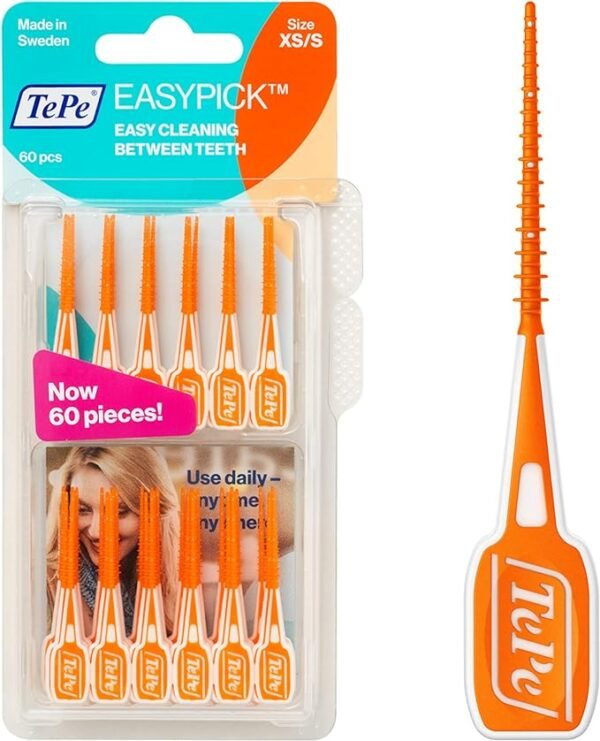 TePe EasyPick Toothpicks, Orange, ISO XS-S, 60pcs, Dental Plaque Removal Tool,