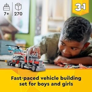 LEGO Creator 3in1 Flatbed Truck with Helicopter Toy to Propeller Plane and Fuel Lorry to Hot Rod and SUV Car Toys for 7 Plus Year Old Boys, Girls and Kids who Love Cool Vehicles, Gift Idea 31146