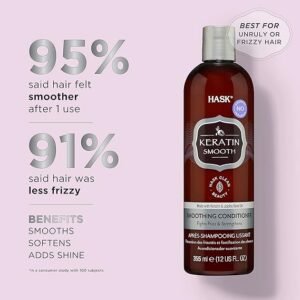 HASK Keratin Smoothing Conditioner for all hair types, colour safe, gluten-free, sulfate-free, paraben-free - 1 355mL Bottle