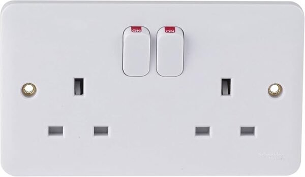 Schneider Electric Lisse White Moulded - Switched Double Power Socket, Single Pole, 13A, GGBL3020, White, Pack of 5