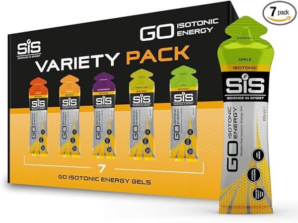 Science In Sport GO Isotonic Energy Gels, Running Gels with 22g Carbohydrates, Low Sugar, Variety Pack of Assorted Flavours, 60ml Per Serving (7 Pack)