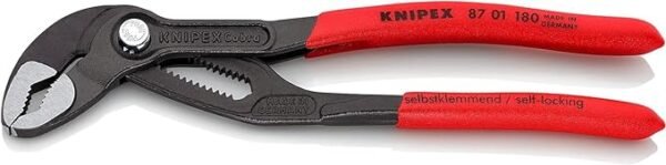 Knipex Cobra® High-Tech Water Pump Pliers grey atramentized, with non-slip plastic coating 180 mm 87 01 180