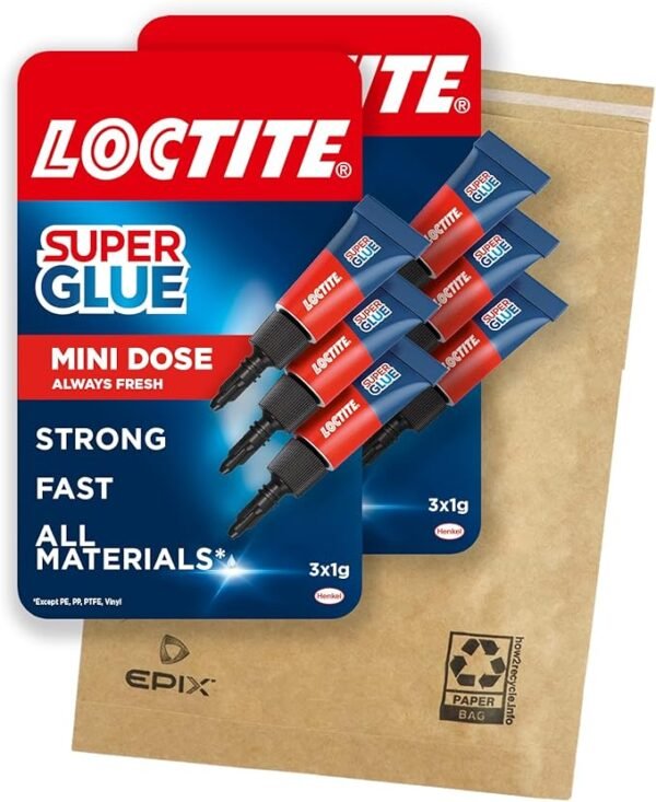 Loctite Universal, Strong All Purpose Adhesive for Repairs, Clear Glue for Various Materials, Easy to Use Instant Super Glue, Convenient Travel Size 3 x 1g x 2