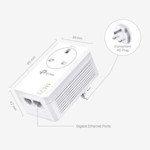 TP-Link TL-PA7027P KIT AV1000 2-Port Gigabit Passthrough Powerline Starter Kit, Data Transfer Speed Up to 1000 Mbps, Ideal for HD/3D/4K Video Streaming, Online Gaming, No Configuration Required, White