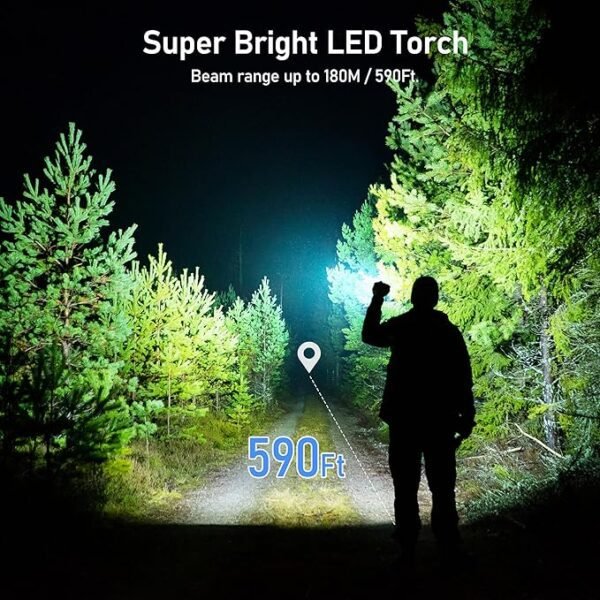 Blukar LED Torch Rechargeable, 2000L Super Bright Adjustable Focus Flashlight, 4 Lighting Modes