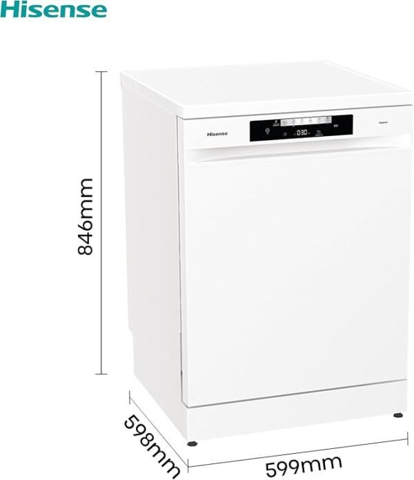 Hisense HS642E60WUK Freestanding Standard Dishwasher 85cm High - E Rated, White, 24 x 23 x 33 inches (L x W x H) [Energy Class E] [Energy Class E]