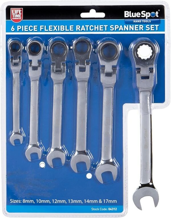 Blue Spot 04312 6 Piece Flexible Head Ratchet Spanner Set, Multi-Colour, Set of 6
