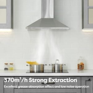 CIARRA Cooker Hoods 60cm CBCS6201 Stainless Steel Chimney vent Hood 600mm with Carbon Filters Recirculating Ducting Wall Mounted Kitchen Ventilation Extractor Fan