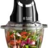 Russell Hobbs Desire Electric Fruit & Vegetable Mini Chopper, 1L glass bowl with 500ml food capacity & storage lid, Dishwasher safe parts, Stainless Steel blades, One touch operation, 200W, 24662
