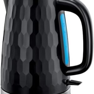Russell Hobbs Honeycomb Electric 1.7L Cordless Kettle (Fast Boil 3KW, Black premium plastic, matt & high gloss finish, Removable washable anti-scale filter, Push button lid, Perfect pour spout) 26051