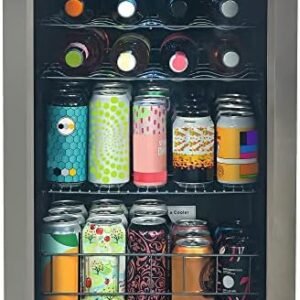 Russell Hobbs Mini Fridge 20 Bottle/62L Lockable Freestanding Stainless Steel Table Top Mini Beer & Wine Fridge, LED Light & Lock and Key with Glass Door RHGWC4SS-LCK