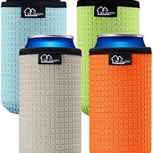 WK IEASON 16oz Can Sleeves Insulators Neoprene Standard Can Covers Coolers Holder Non-Slip Neoprene Can Coolie (16OZ,Green/Orange/Grey/Light Blue)